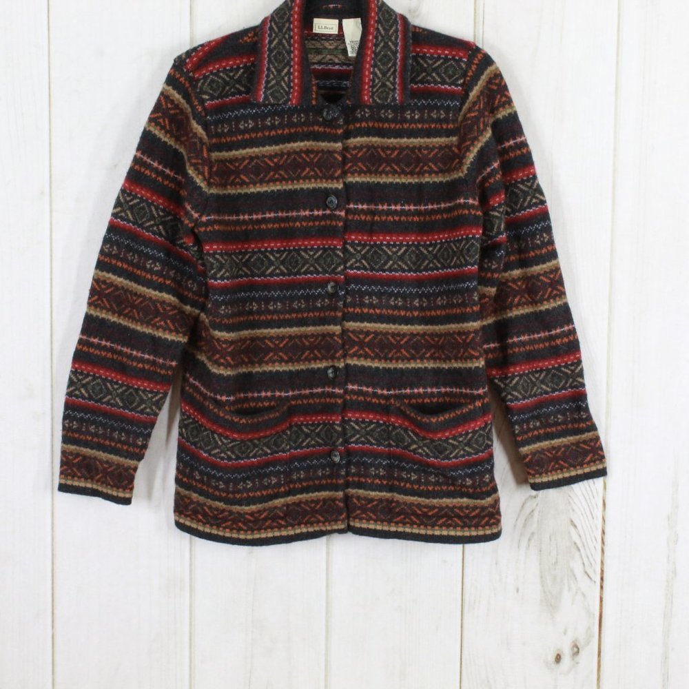 LL BEAN Multicolor Button Cardigan Sweater Size M - Picture 3 of 11
